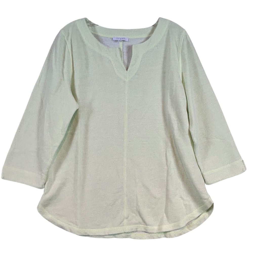 T by Talbots Womens XL Pale Lime Green 3/4 Sleeve French Terry Top Prep Layering